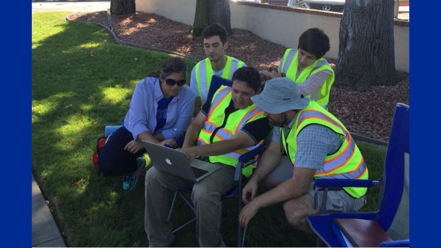 The research team discussing AROMA-VOC data, from left: Kelly G. Pennell (UK), Evan Willett (UK), Ricardo Viteri (Entanglement Technologies), Elham Shirazi (UK) and Tony Miller (Entanglement Technologies). Photo by Pennell research group.